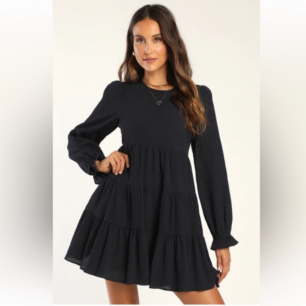 🪻Lulu’s Adorable Days Navy Tiered Babydoll Dress
